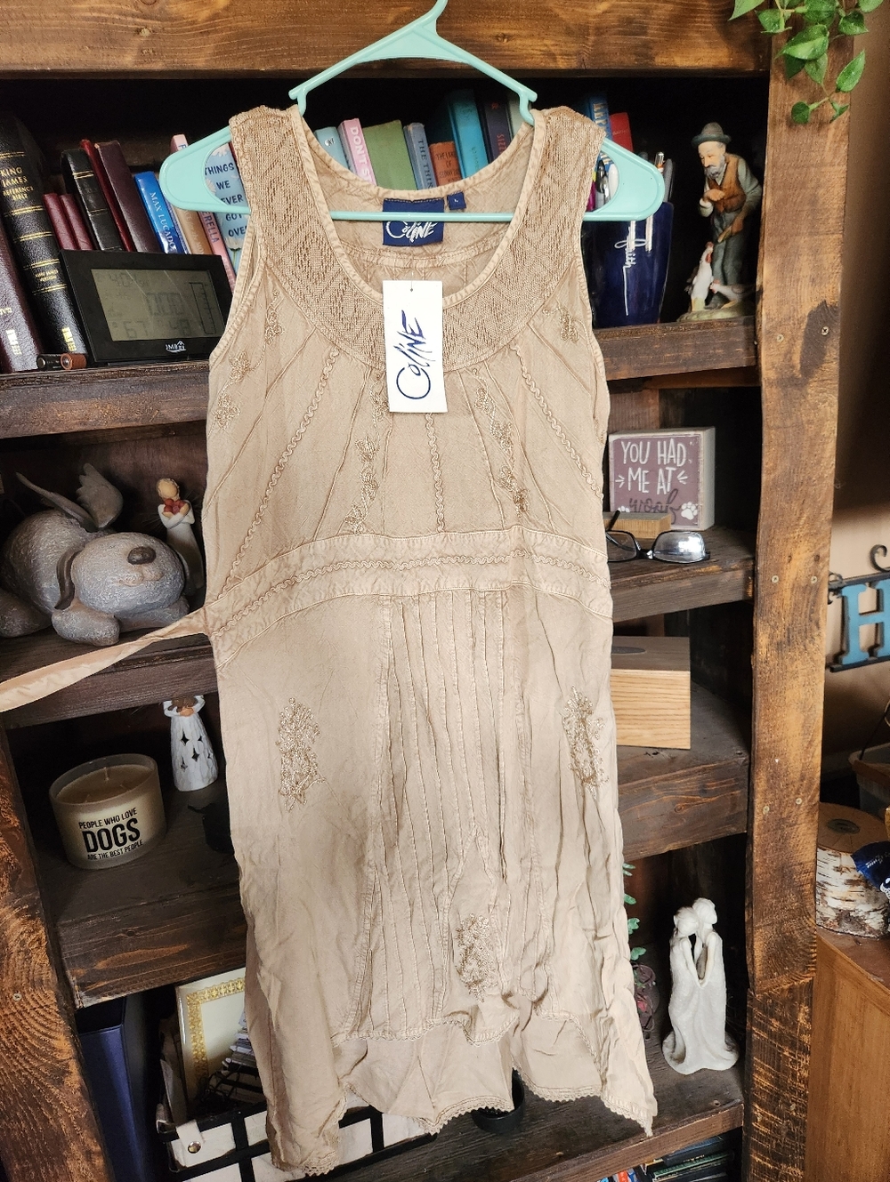 Came Beige Embroidered Sleeveless Dress